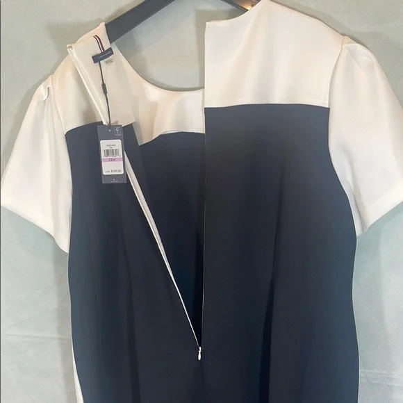 Tommy Hilfiger White and BLACK Asymmetrical Sheath Dress - Picture 8 of 9